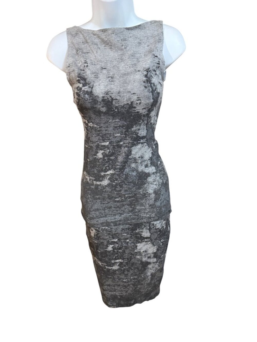Isabel De Pedro Gray Marble Print Skirt and Tank Set Size 2 NWT